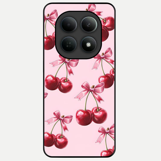  Red Cherries Pattern Glass Case For Poco M8 back cover – full design glossy printed glass finish