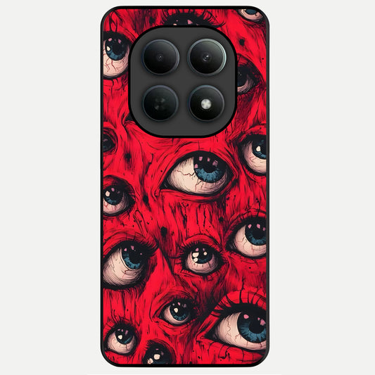  Red Eyes Pattern Glass Case For Poco M8 back cover – full design glossy printed glass finish