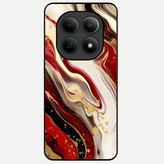  Red And White Marble Glass Case For Poco M8 back cover – full design glossy printed glass finish