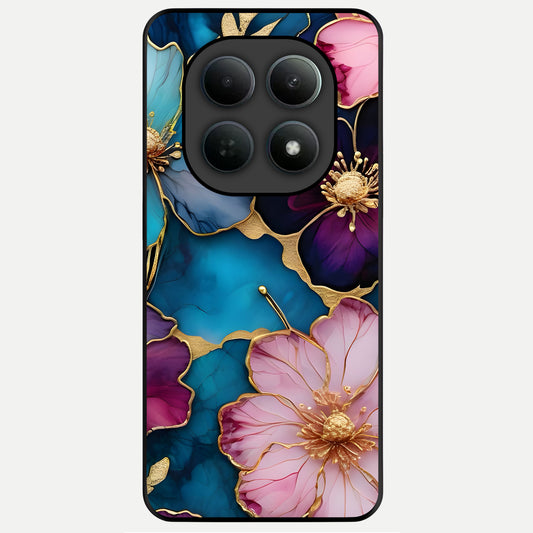  Sparkle Floral Glass Case For Poco M8 back cover – full design glossy printed glass finish