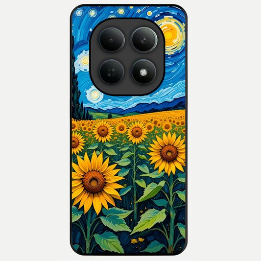  Starry Sunflower Dreams Glass Case For Poco M8 back cover – full design glossy printed glass finish
