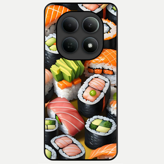  Sushi Food Pattern Glass Case For Poco M8 back cover – full design glossy printed glass finish