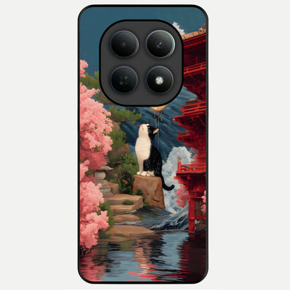  Temple Cat Scenery Glass Case For Poco M8 back cover – full design glossy printed glass finish