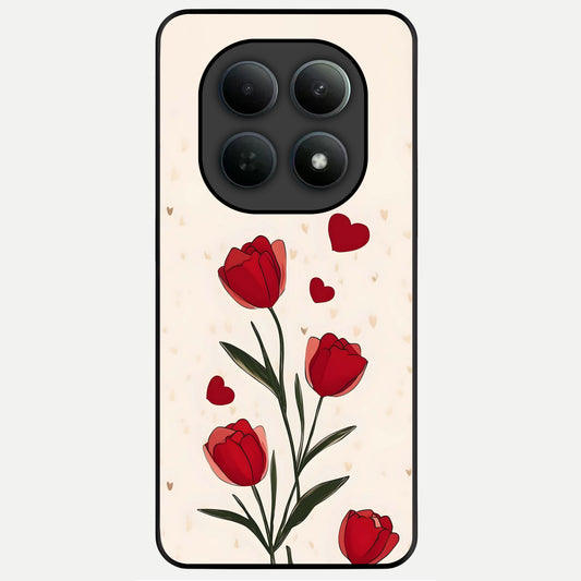  Tulip With Heart Glass Case For Poco M8 back cover – full design glossy printed glass finish