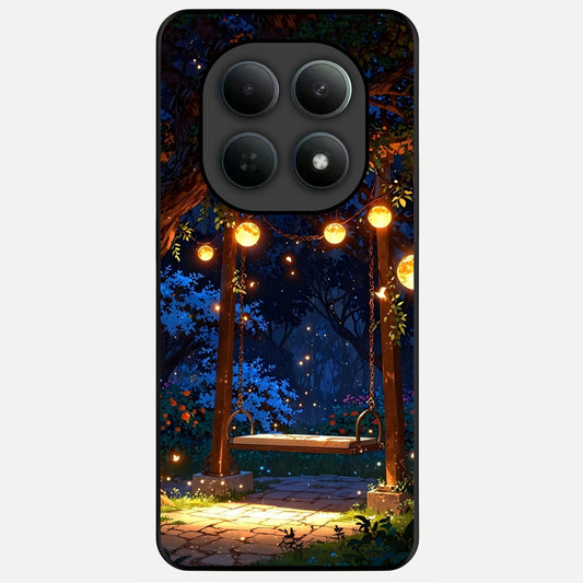  Twilight Garden Swing Glass Case For Poco M8 back cover – full design glossy printed glass finish