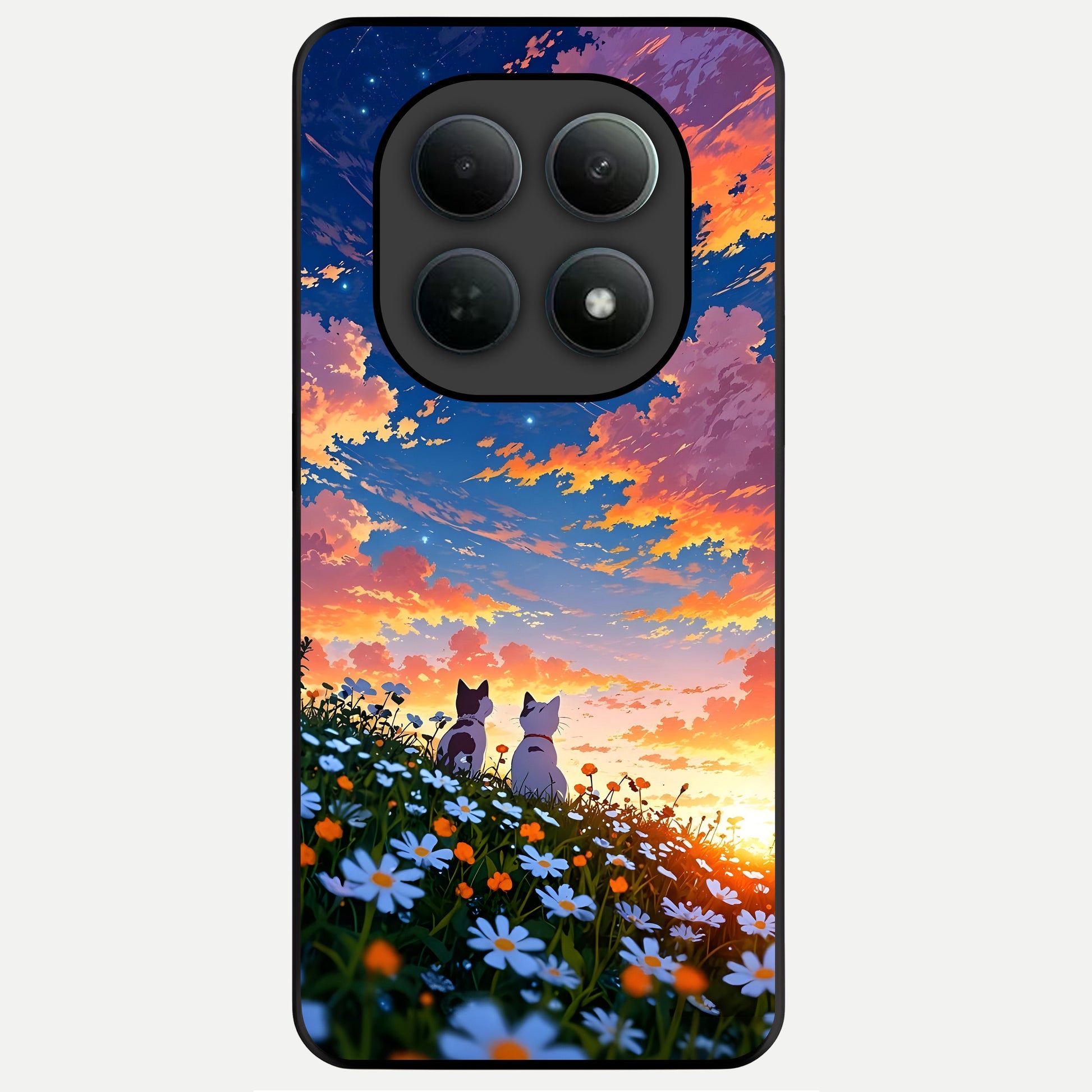  Two Cats Friends Glass Case For Poco M8 back cover – full design glossy printed glass finish