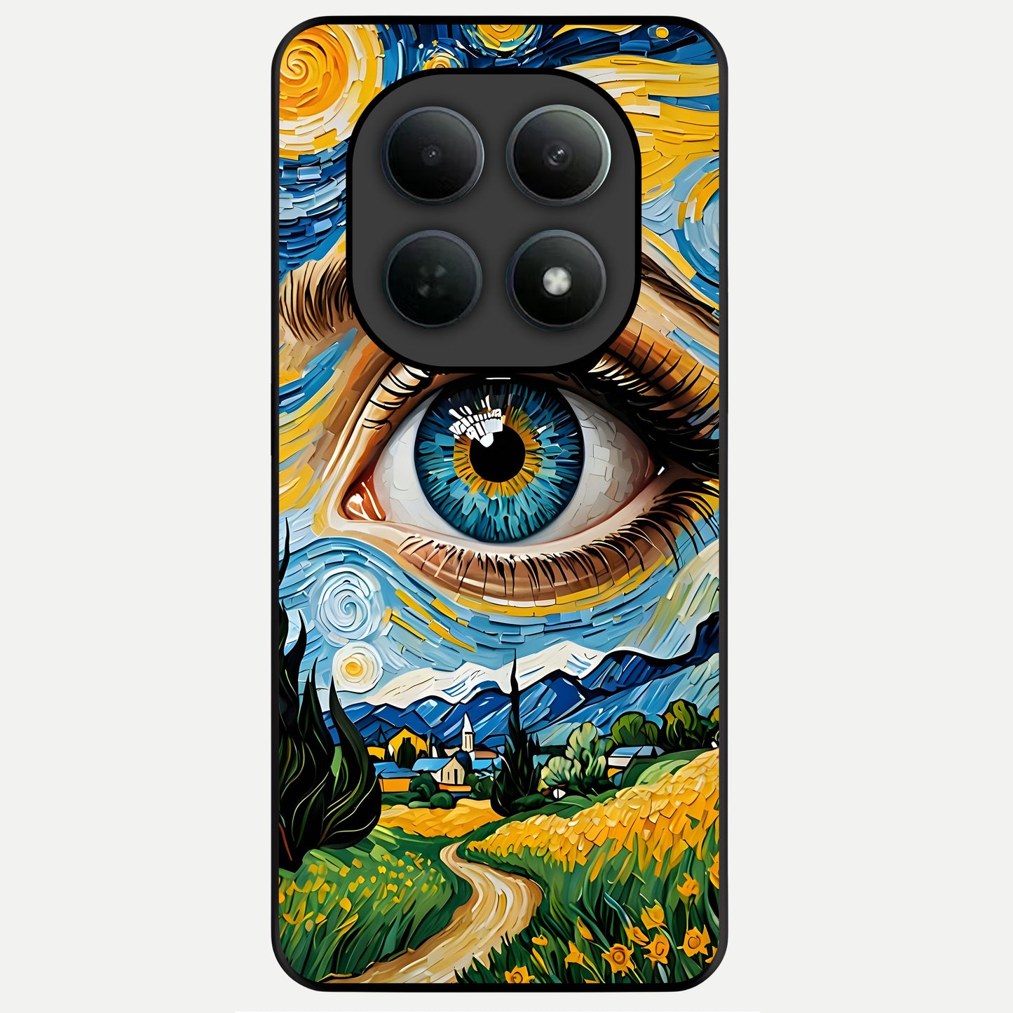  Van Gogh Eye Glass Case For Poco M8 back cover – full design glossy printed glass finish