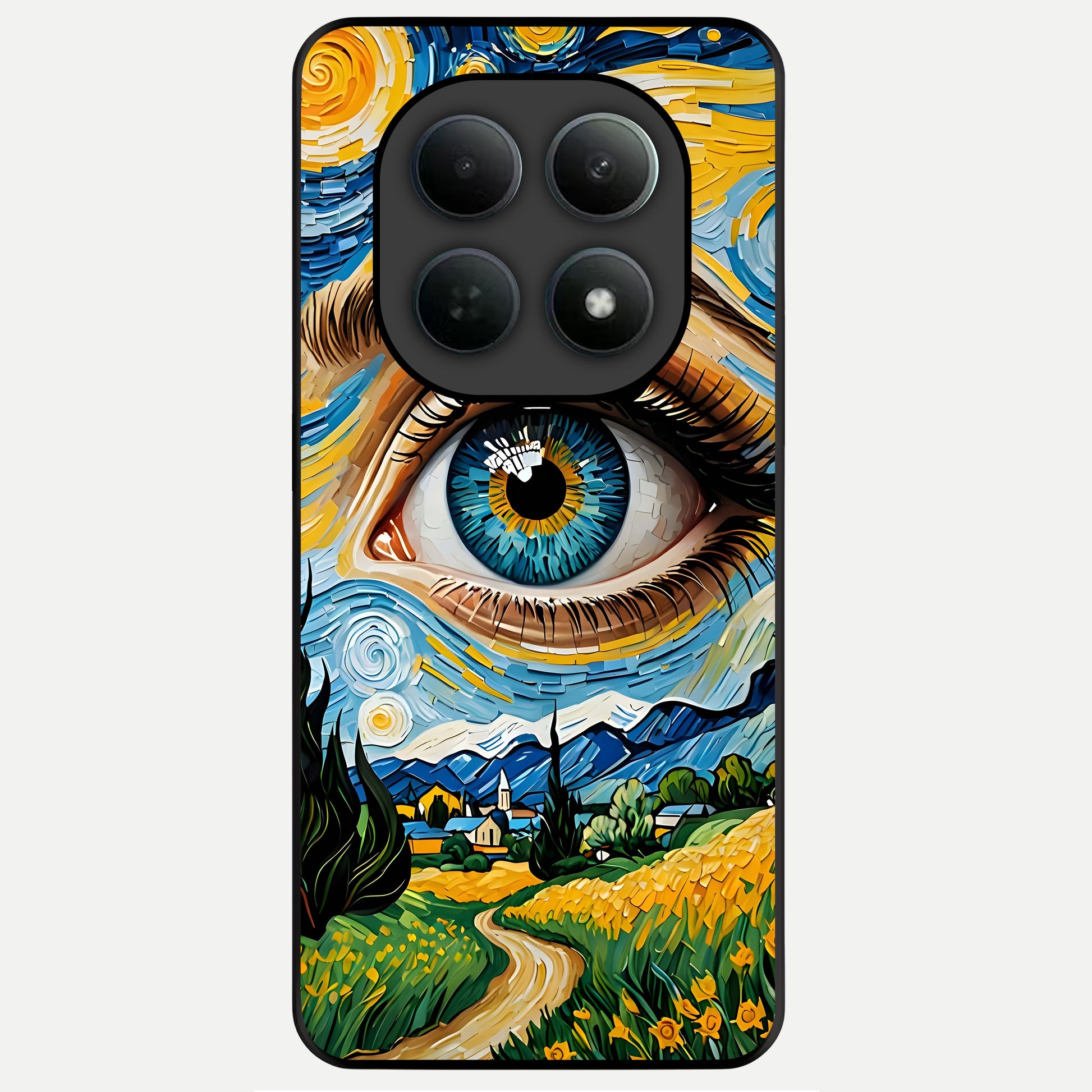  Van Gogh Eye Glass Case For Poco M8 back cover – full design glossy printed glass finish