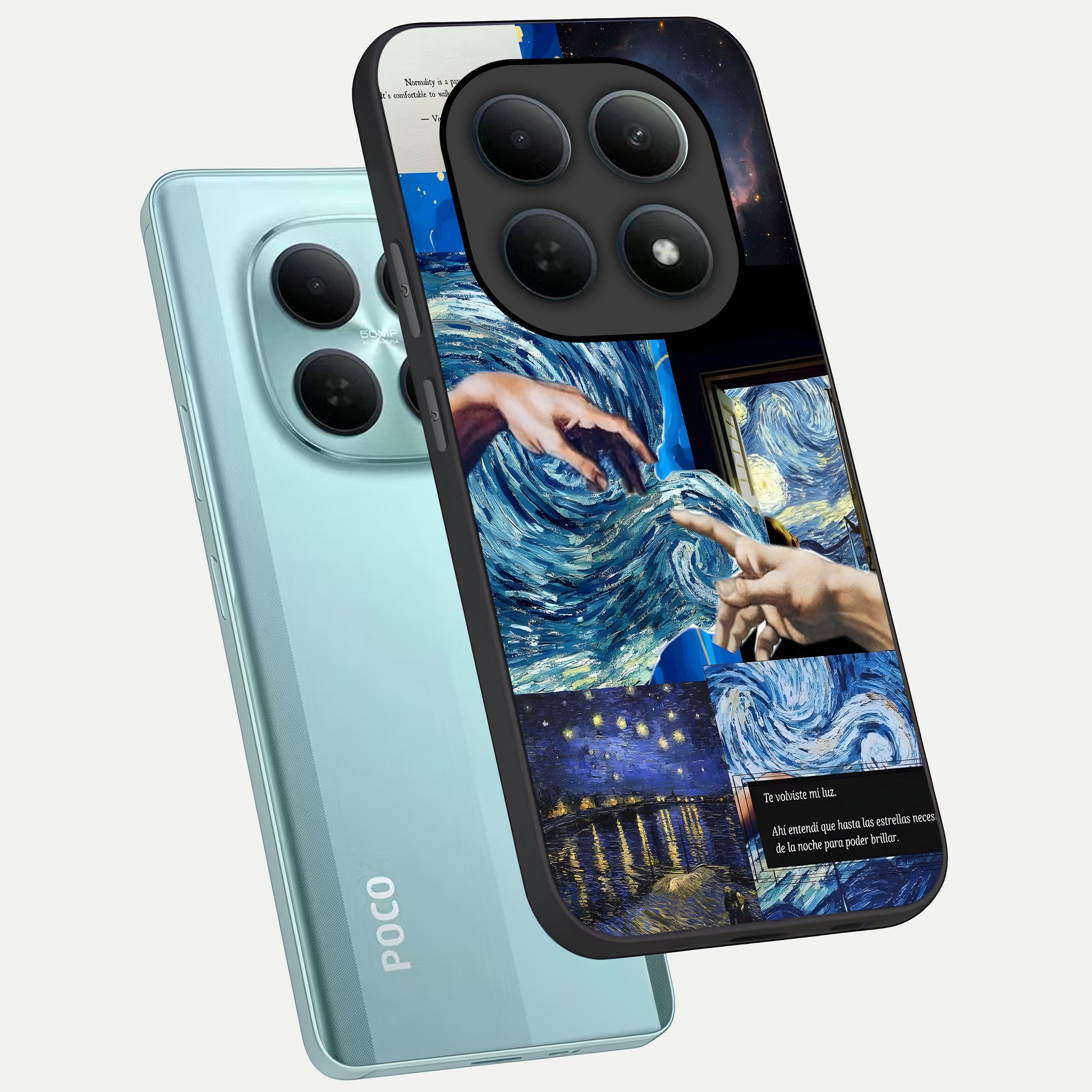  Aesthetic Vando Hands phone case For Poco M8 showing premium glass back cover with detailed artwork