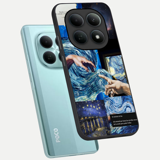  Aesthetic Vando Hands phone case For Poco M8 showing premium glass back cover with detailed artwork