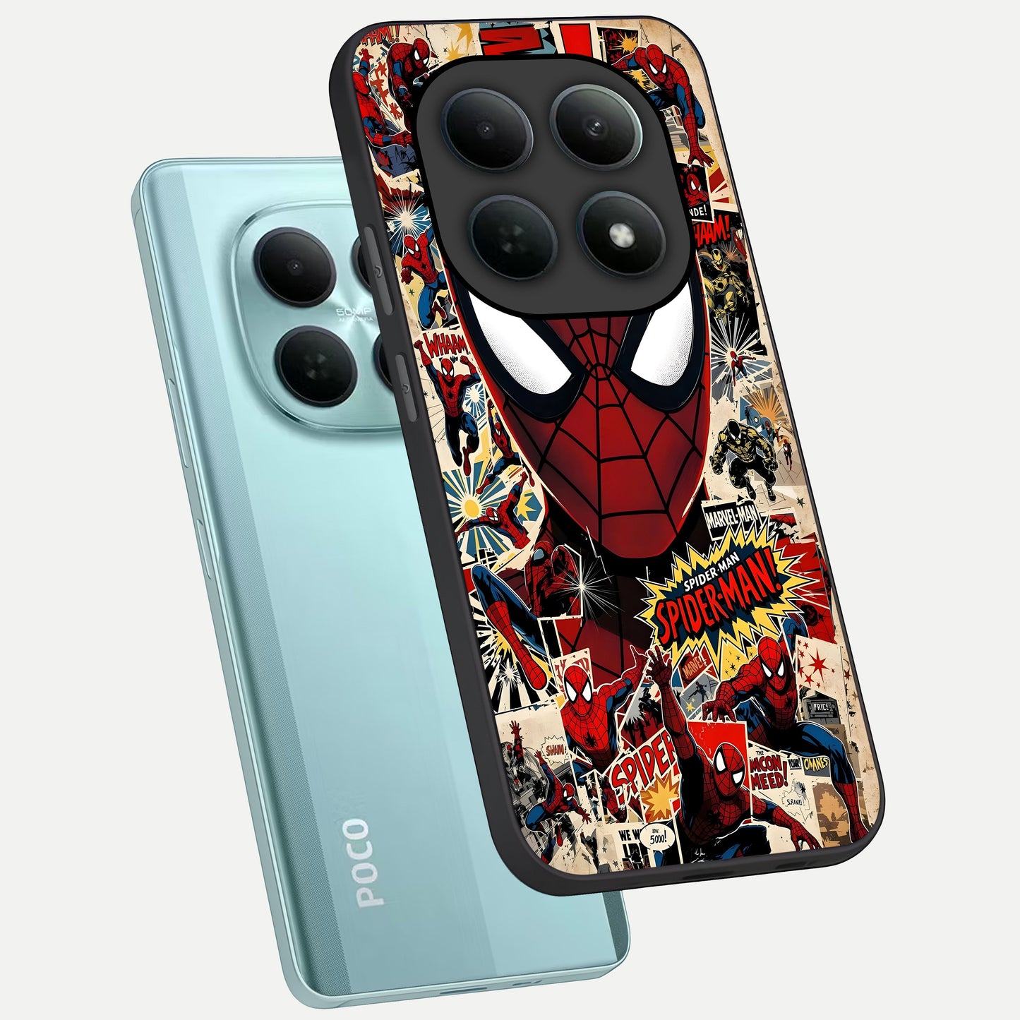  Aesthetic Wonder Spider phone case For Poco M8 showing premium glass back cover with detailed artwork