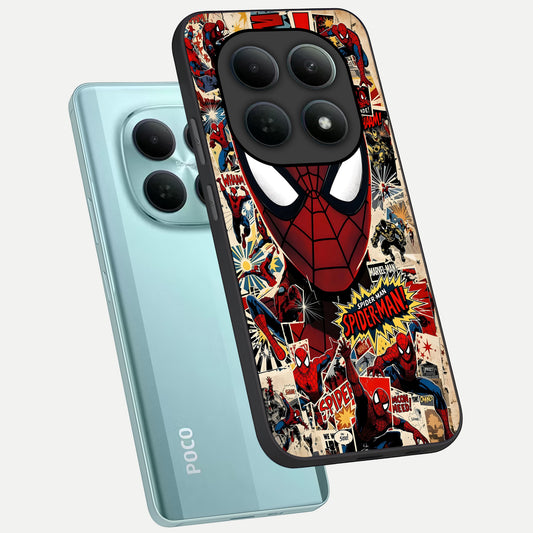  Aesthetic Wonder Spider phone case For Poco M8 showing premium glass back cover with detailed artwork
