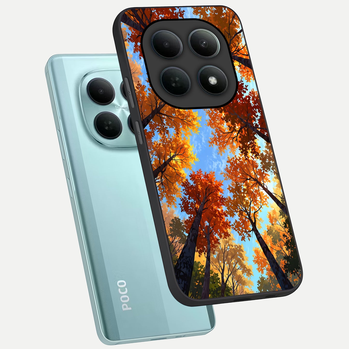  Autumn Sky Rise phone case For Poco M8 showing premium glass back cover with detailed artwork