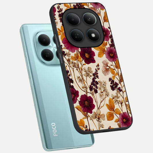  Autumn Wine Bloom phone case For Poco M8 showing premium glass back cover with detailed artwork