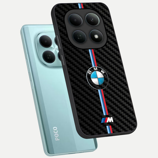  BMW Pattern phone case For Poco M8 showing premium glass back cover with detailed artwork
