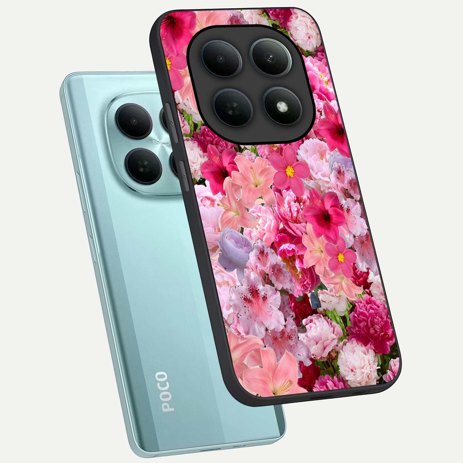  Bloom Crush Fantasy phone case For Poco M8 showing premium glass back cover with detailed artwork