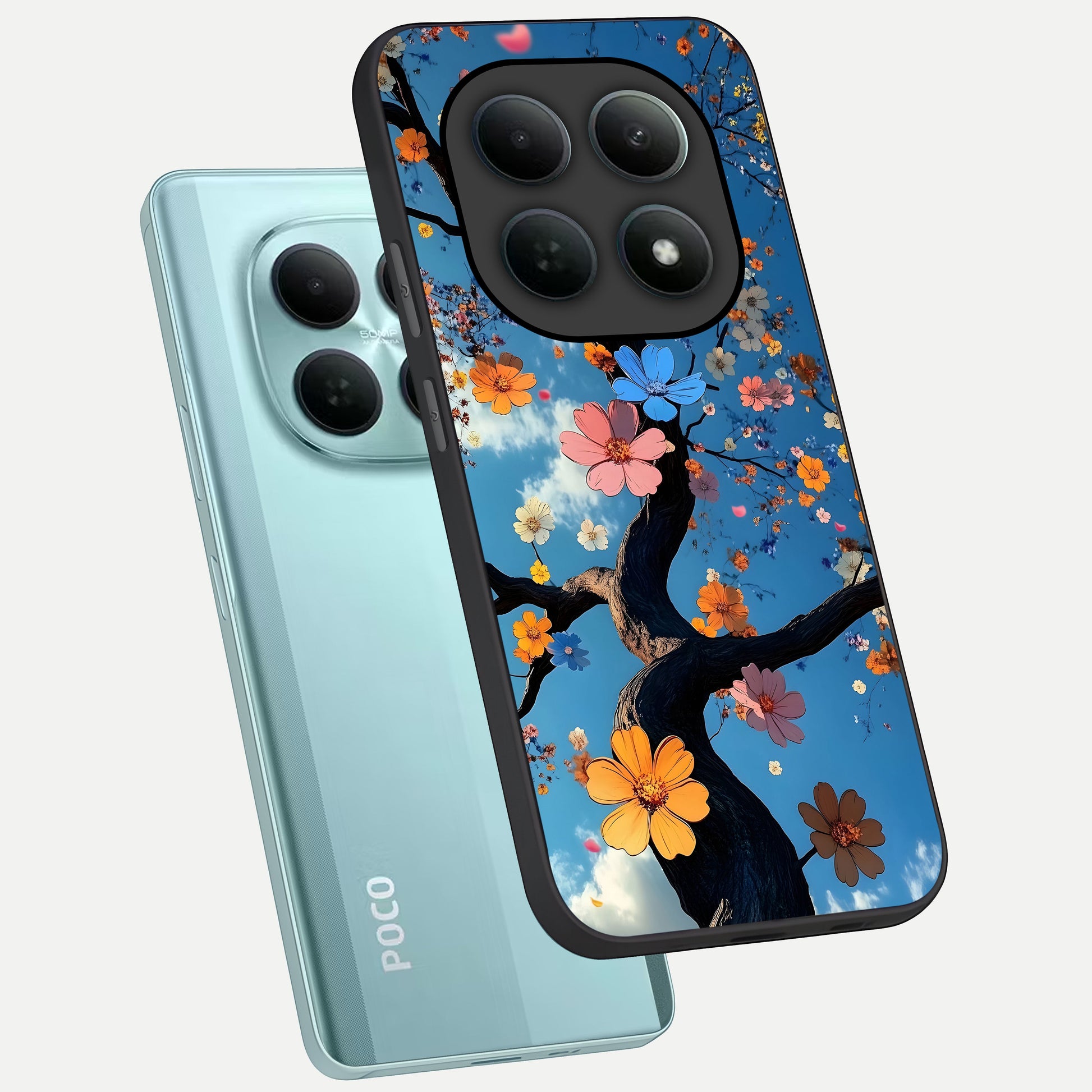  Blossom Dream Sky phone case For Poco M8 showing premium glass back cover with detailed artwork