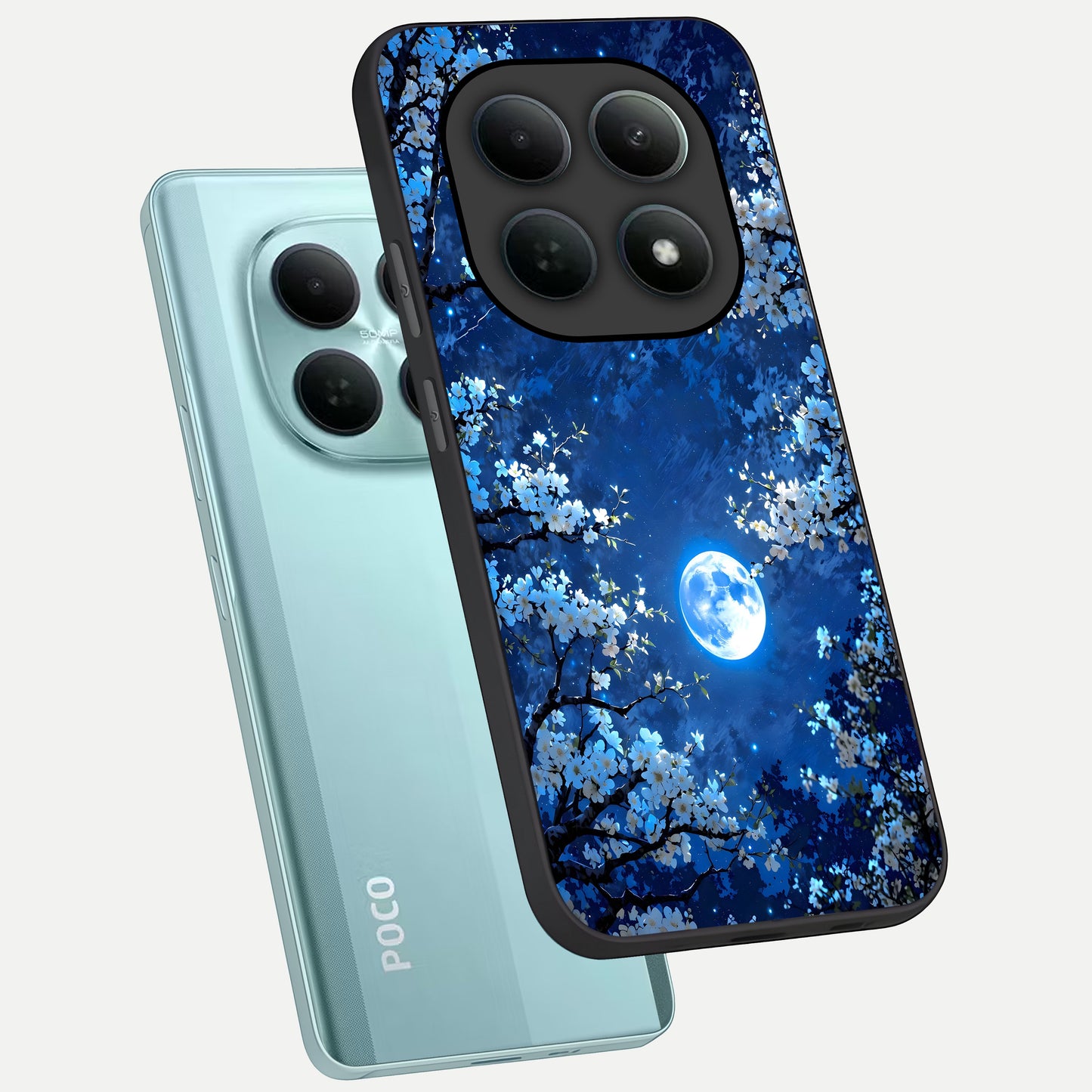  Blossom Moonlight Sky phone case For Poco M8 showing premium glass back cover with detailed artwork