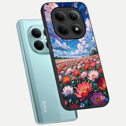 Blossom Sky Field phone case For Poco M8 showing premium glass back cover with detailed artwork