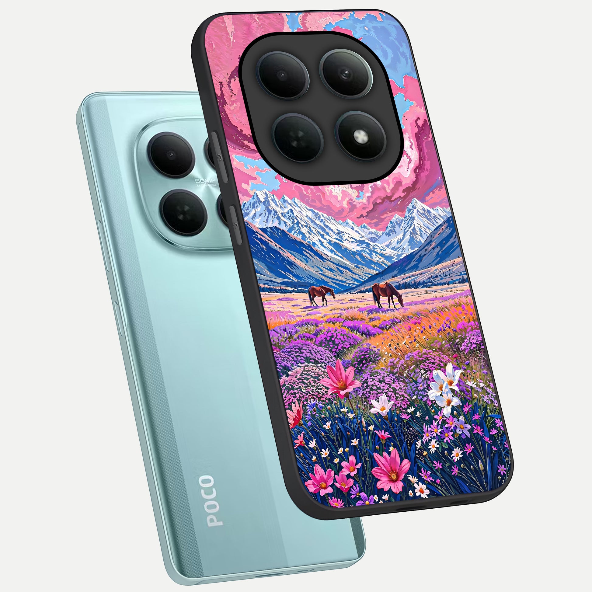  Blossom Valley Dream phone case For Poco M8 showing premium glass back cover with detailed artwork
