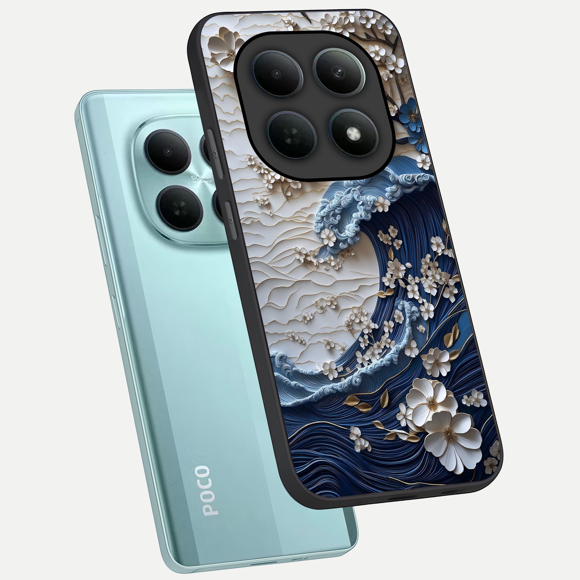  Blossom Wave Art phone case For Poco M8 showing premium glass back cover with detailed artwork