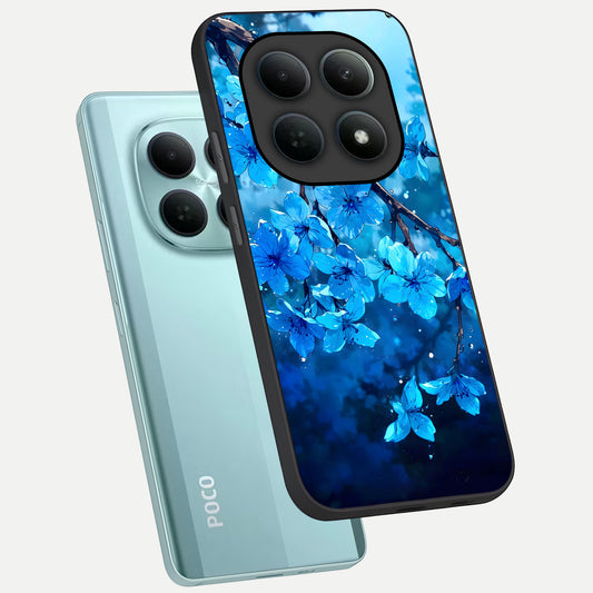  Blue Blossoms Branch phone case For Poco M8 showing premium glass back cover with detailed artwork