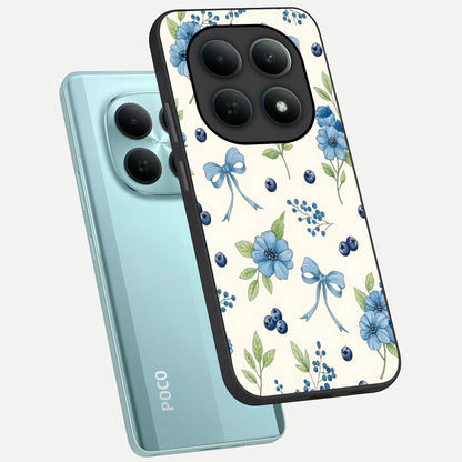  Blue Flower And Bow phone case For Poco M8 showing premium glass back cover with detailed artwork