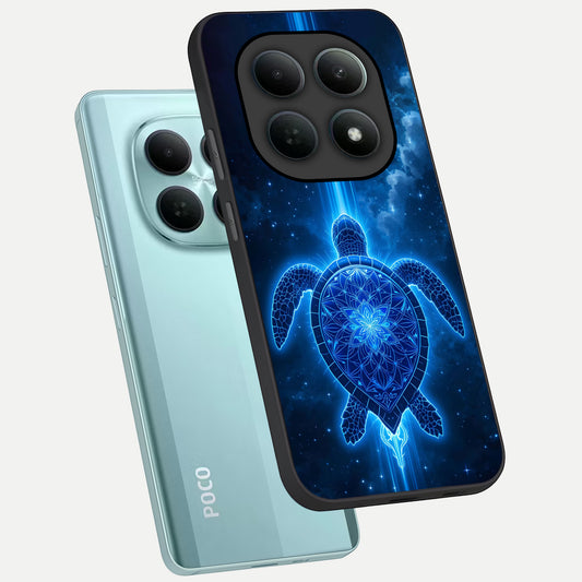  Blue Galaxy Turtle phone case For Poco M8 showing premium glass back cover with detailed artwork
