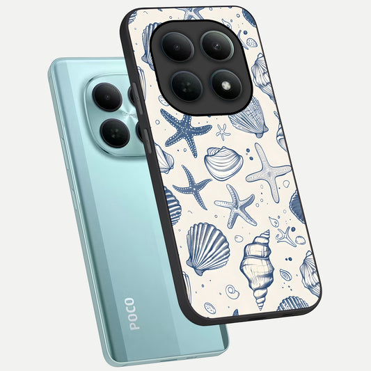  Blue Ocean Outline phone case For Poco M8 showing premium glass back cover with detailed artwork