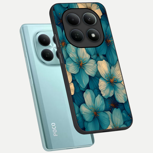  Blue Shade Floral phone case For Poco M8 showing premium glass back cover with detailed artwork