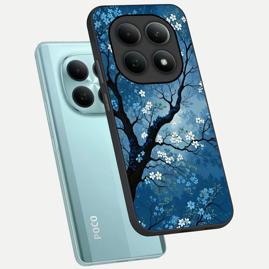  Blue Tree Serenity phone case For Poco M8 showing premium glass back cover with detailed artwork