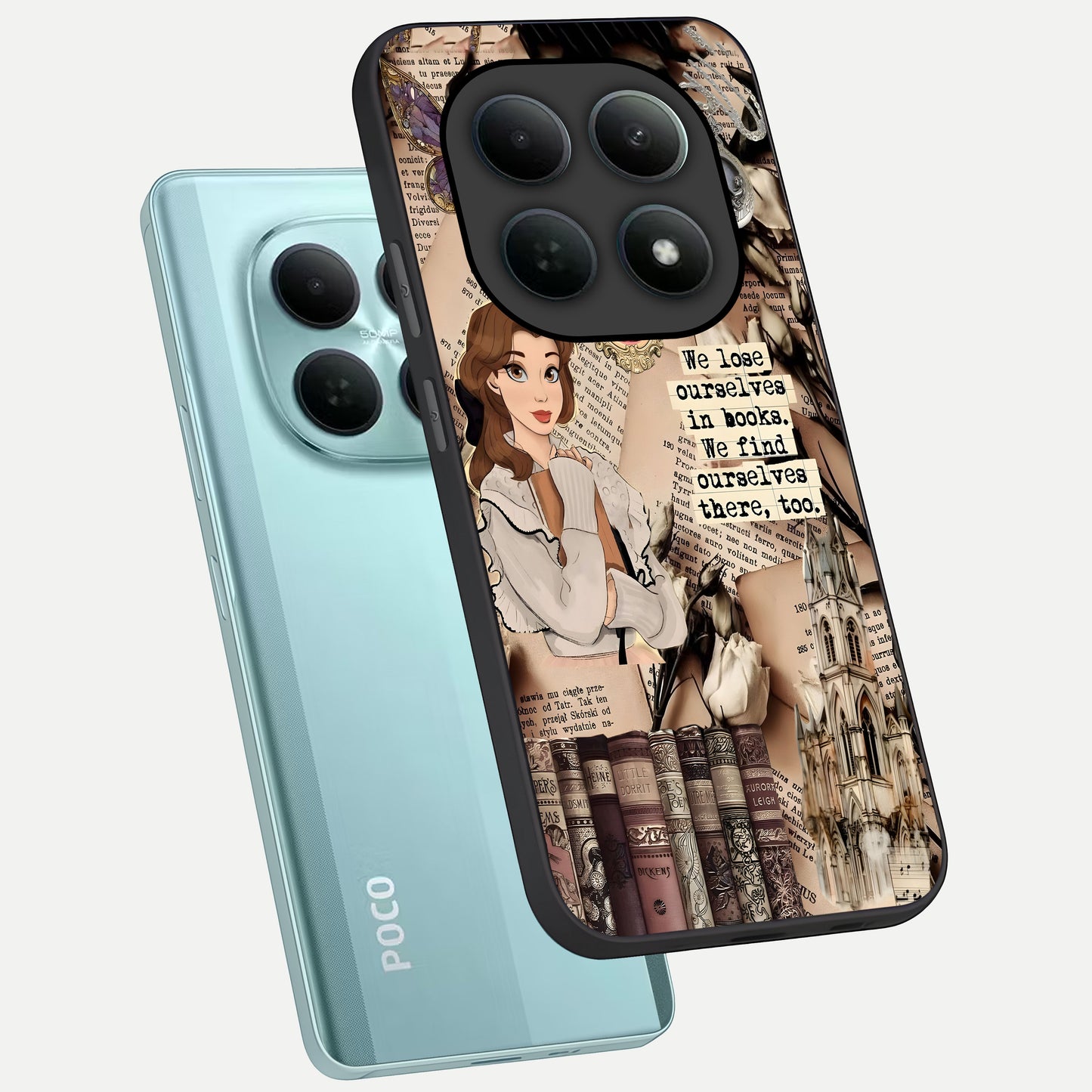  Bookish Dream World phone case For Poco M8 showing premium glass back cover with detailed artwork