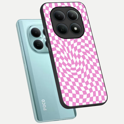  Bubblegum Check Wave phone case For Poco M8 showing premium glass back cover with detailed artwork