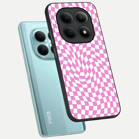  Bubblegum Check Wave phone case For Poco M8 showing premium glass back cover with detailed artwork