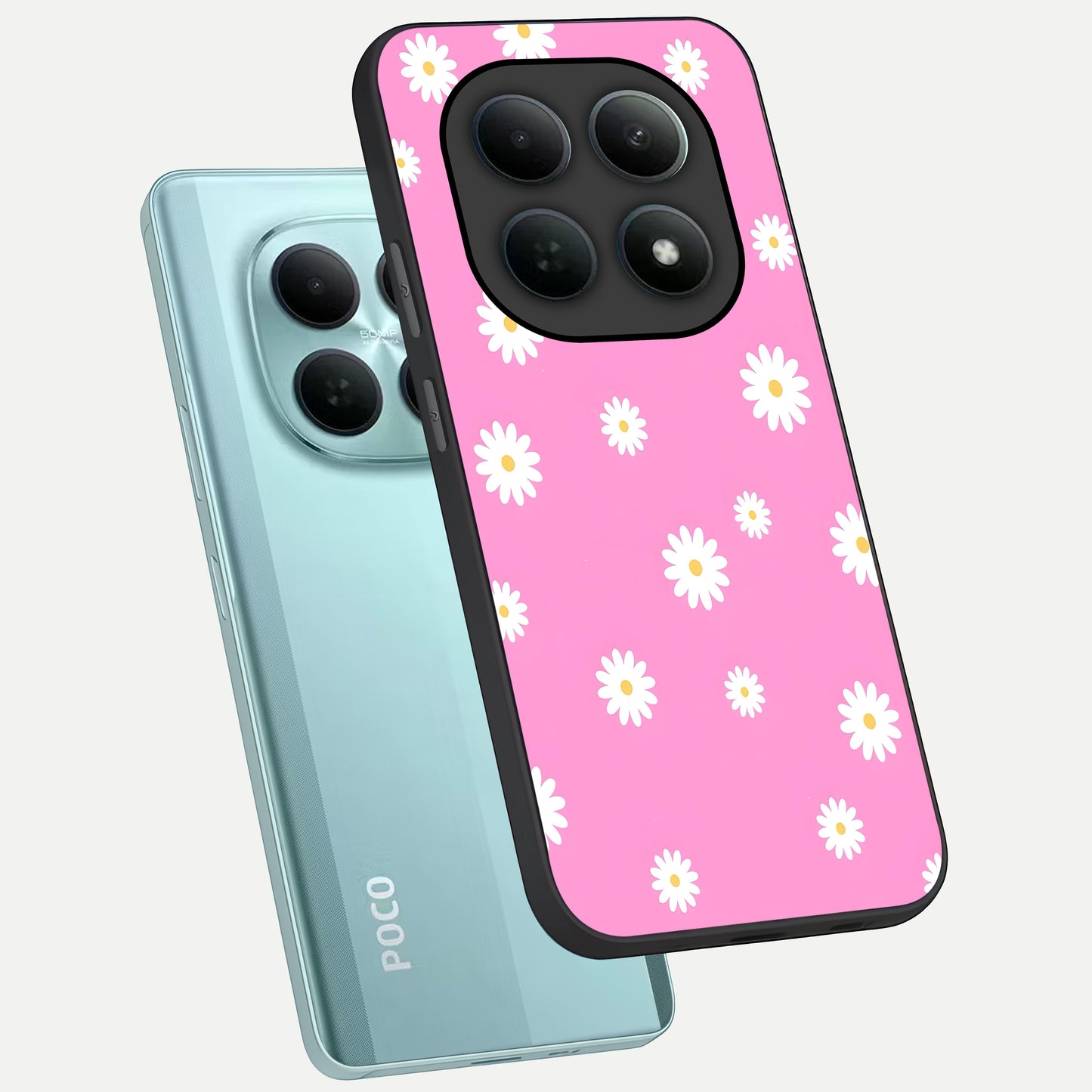  Bubblegum Daisy Pop phone case For Poco M8 showing premium glass back cover with detailed artwork