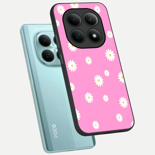  Bubblegum Daisy Pop phone case For Poco M8 showing premium glass back cover with detailed artwork