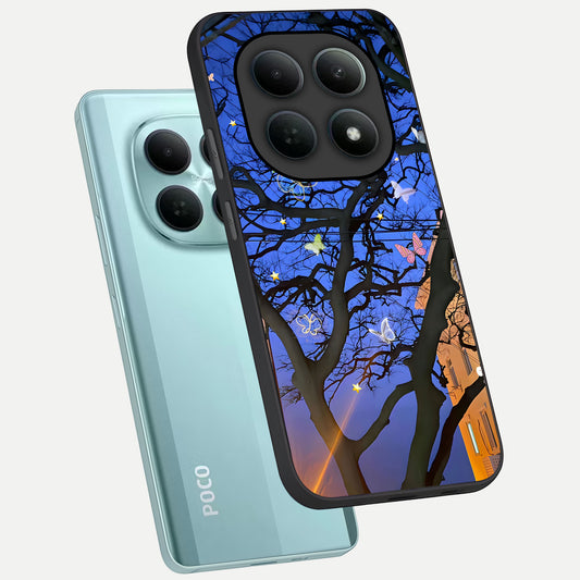  Butterfly Night Magic phone case For Poco M8 showing premium glass back cover with detailed artwork