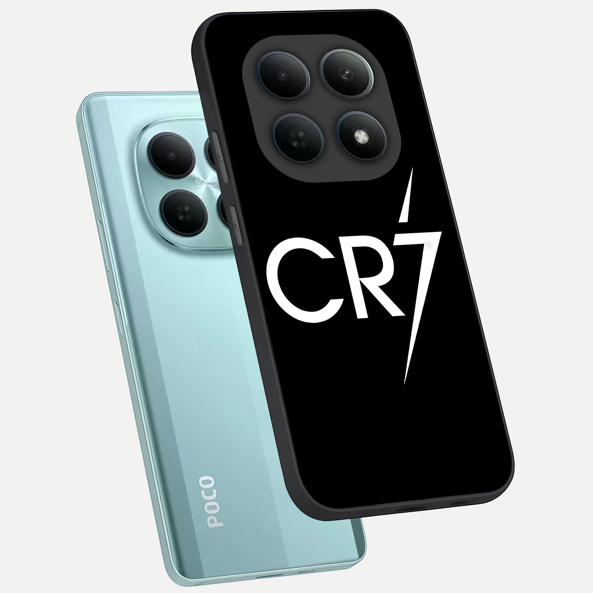  CR7 Elite Strike phone case For Poco M8 showing premium glass back cover with detailed artwork