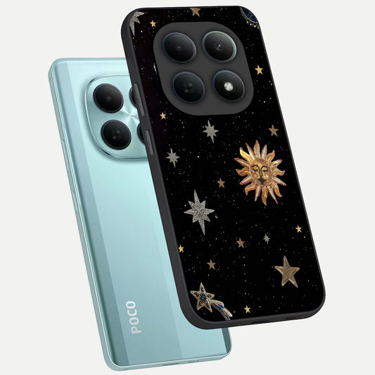  Celestial Moon With Stars phone case For Poco M8 showing premium glass back cover with detailed artwork