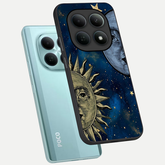  Celestial Moon With Sun phone case For Poco M8 showing premium glass back cover with detailed artwork