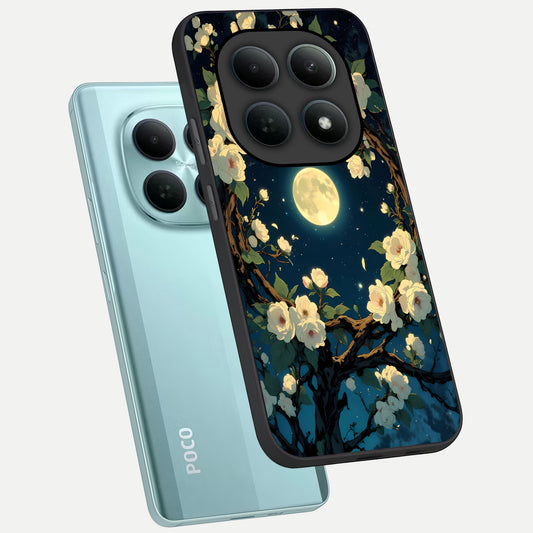  Celestial Moon And Flower phone case For Poco M8 showing premium glass back cover with detailed artwork