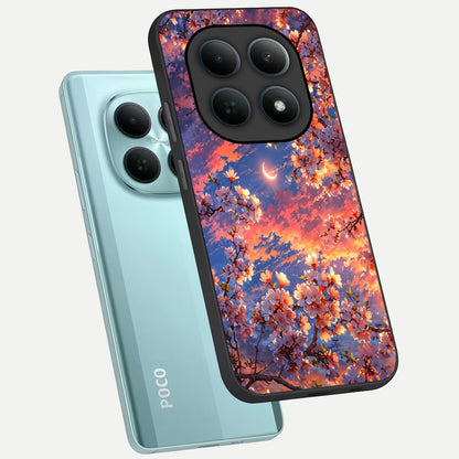  Celestial Sakura Sunset phone case For Poco M8 showing premium glass back cover with detailed artwork