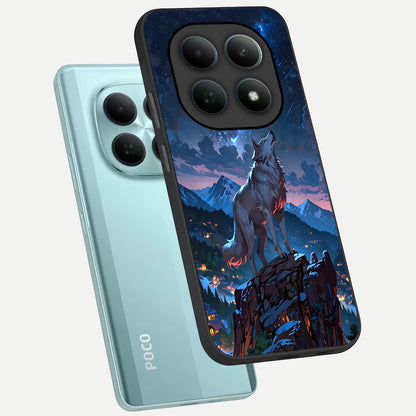  Celestial Wolf Howl phone case For Poco M8 showing premium glass back cover with detailed artwork