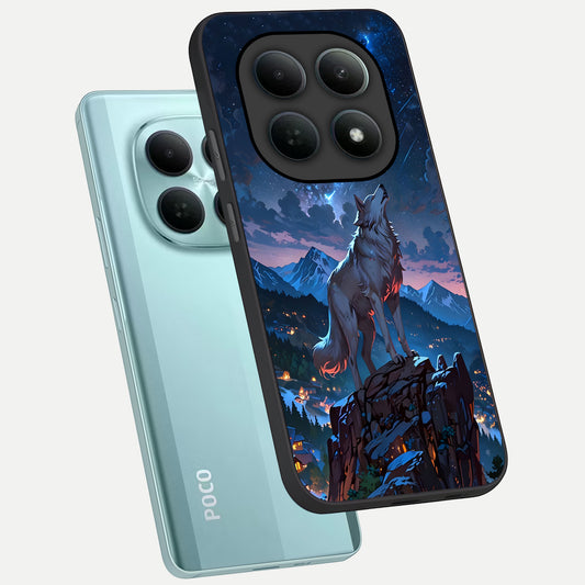  Celestial Wolf Howl phone case For Poco M8 showing premium glass back cover with detailed artwork