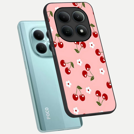  Cherry Love Mood phone case For Poco M8 showing premium glass back cover with detailed artwork