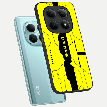  Circuit CYBERPUNK Custom Name phone case For Poco M8 showing premium glass back cover with detailed artwork