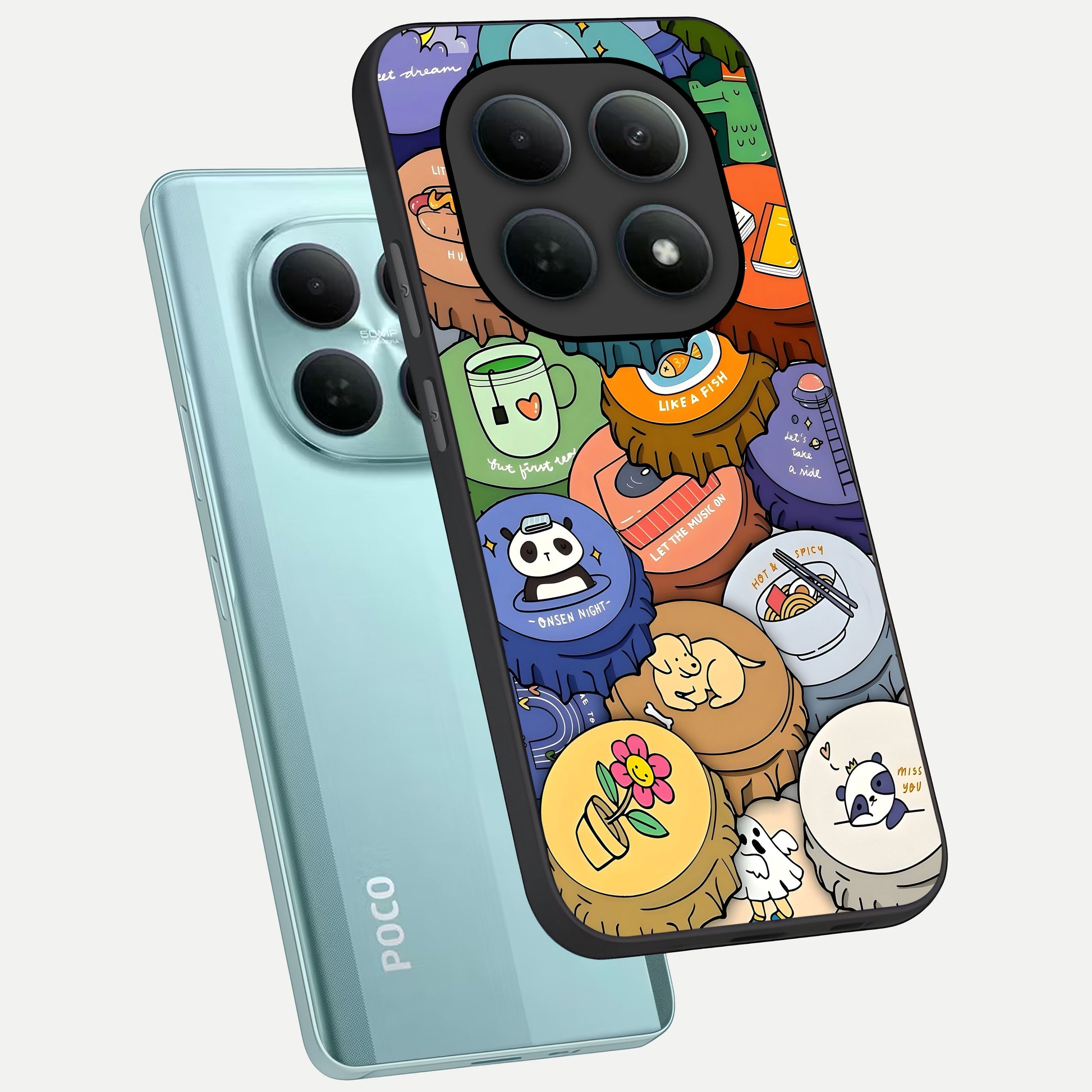  Coins Patterns phone case For Poco M8 showing premium glass back cover with detailed artwork