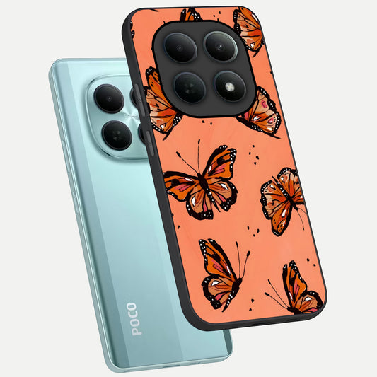  Coral Wing Butterfly phone case For Poco M8 showing premium glass back cover with detailed artwork