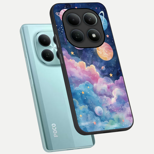  Cosmic Planet Dreams phone case For Poco M8 showing premium glass back cover with detailed artwork