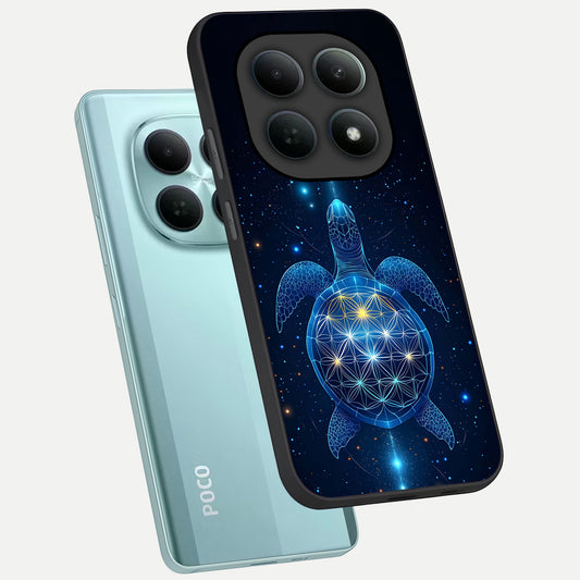  Crimson Blue Turtle phone case For Poco M8 showing premium glass back cover with detailed artwork